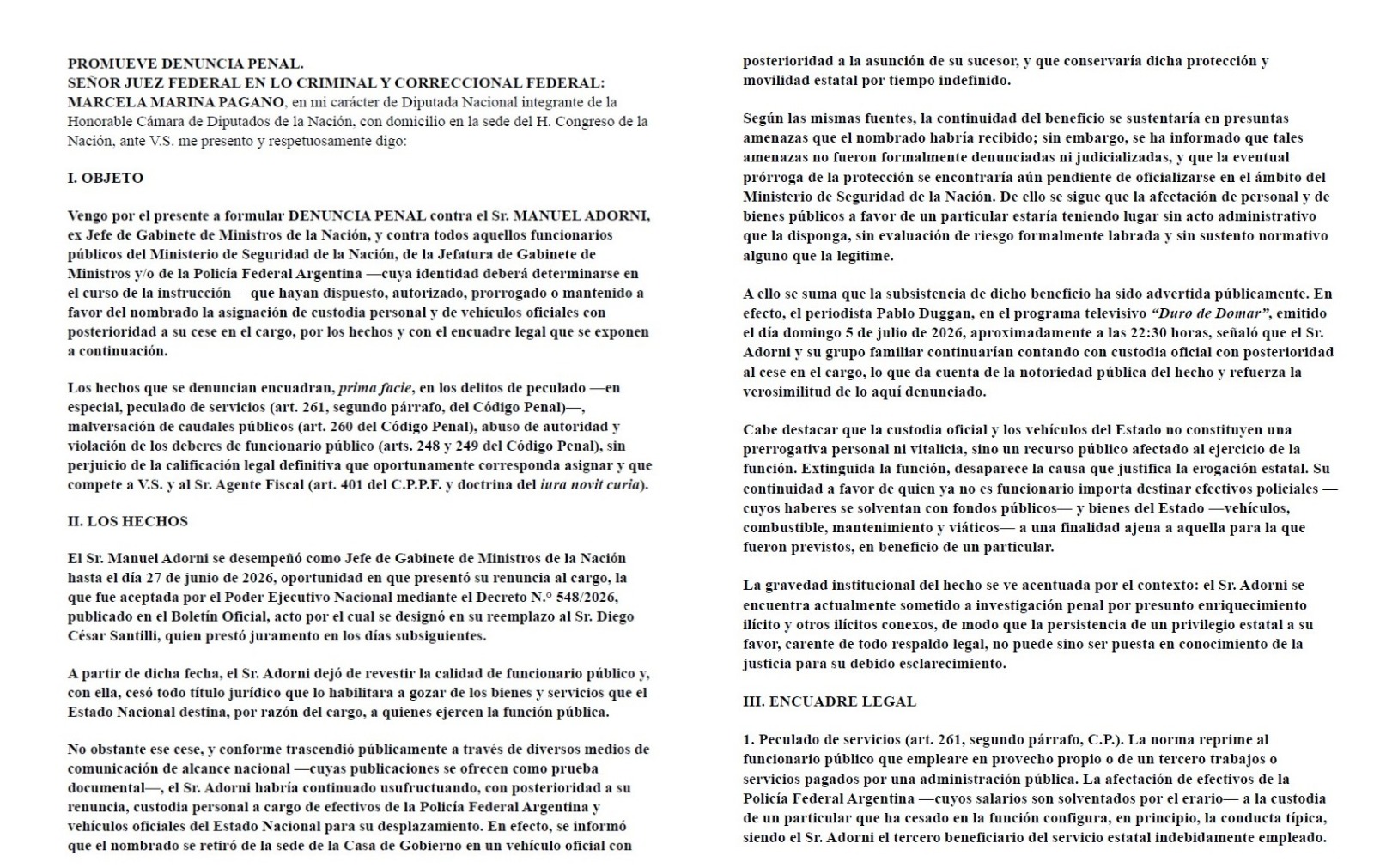 Denuncia oficial.