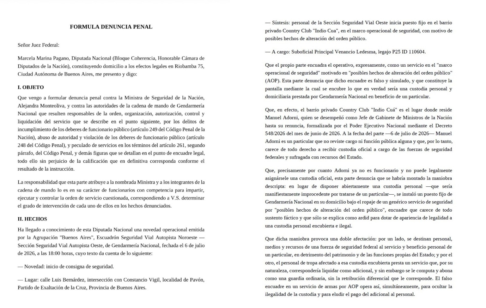 Denuncia contra Monteoliva.